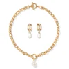 Best The Met Store Cypriot Twist Pearl Chain Pendant Necklace and Triple-Hoop Earrings Set
