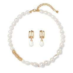 New The Met Store Cypriot Twist Pearl Necklace and Triple-Hoop Earrings Set