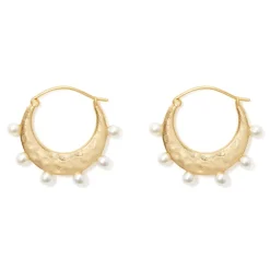 Clearance The Met Store Hammered Crescent Pearl Hoop Earrings