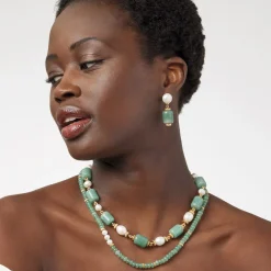 Online The Met Store Karavas Gems Large-Bead Aventurine and Pearl Necklace and Drop Earrings Set