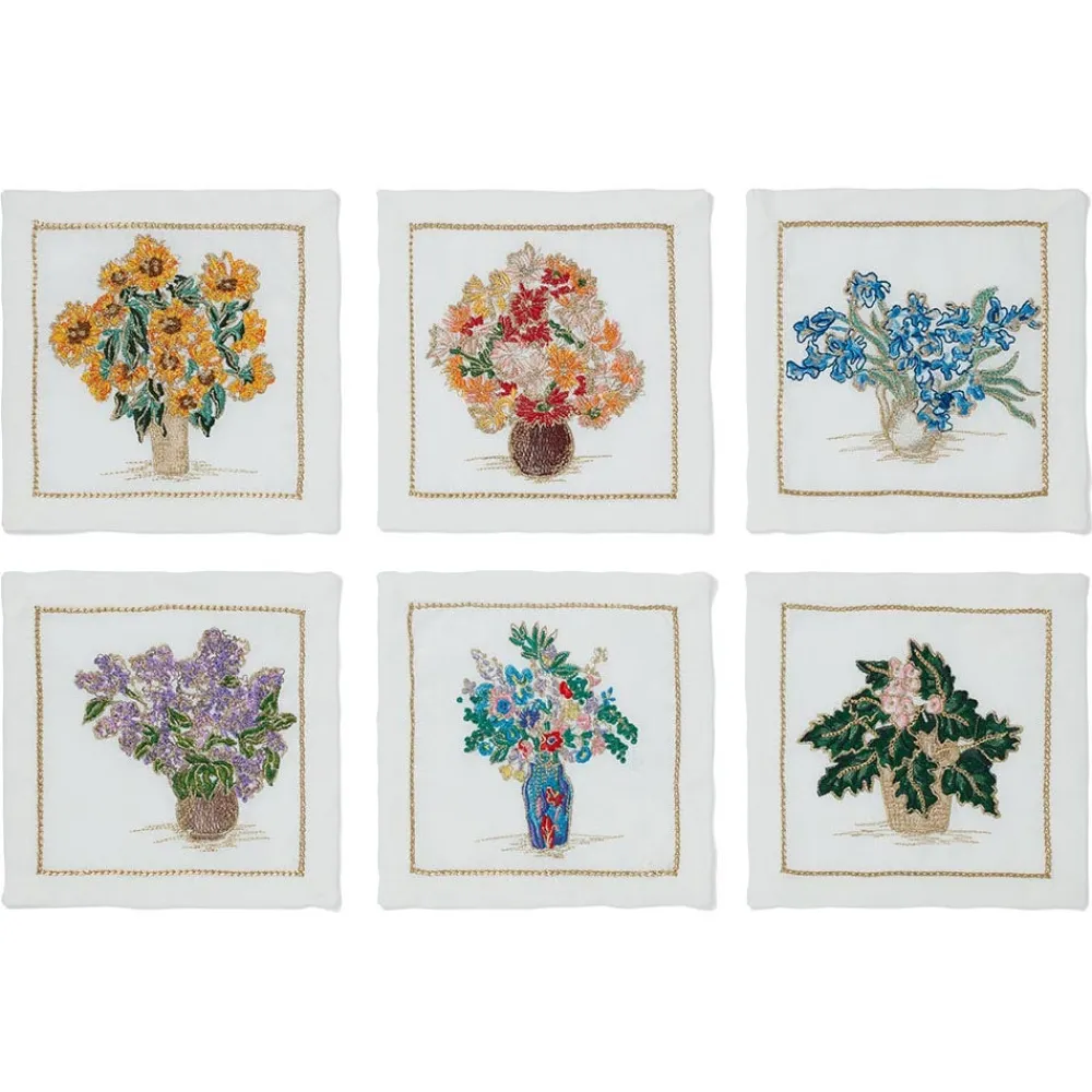 New The Met Store Kim Seybert Embroidered Bouquets Linen Cocktail Napkin Set