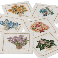 New The Met Store Kim Seybert Embroidered Bouquets Linen Cocktail Napkin Set