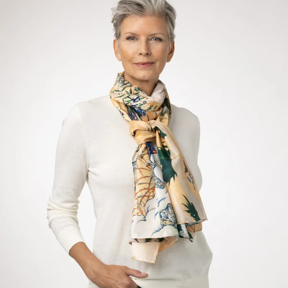 Clearance The Met Store Momoyama Cranes and Flowers Oversize Silk Shawl