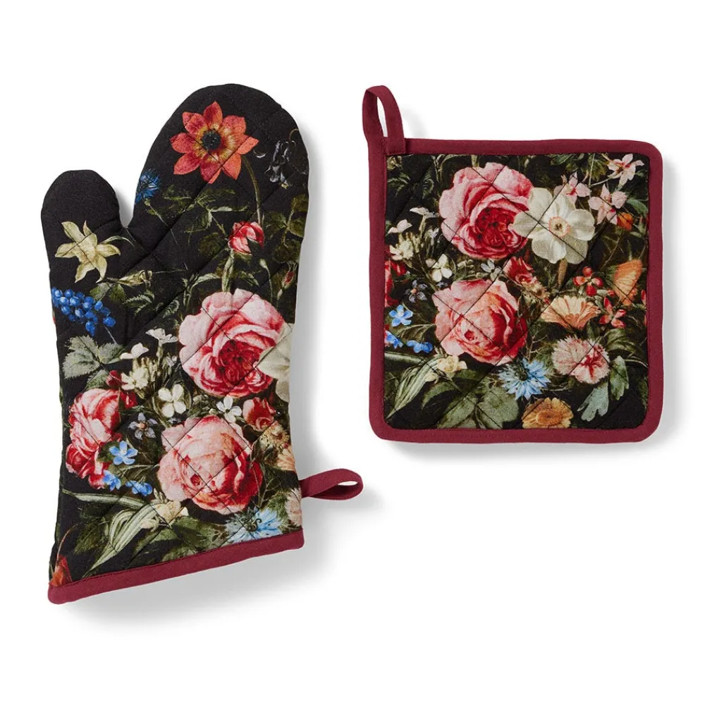 New The Met Store Peeters Bouquet of Flowers Pot Holder and Oven Mitt Set