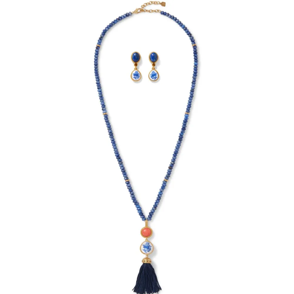 Discount The Met Store Qing Bottle Lariat Necklace and Floral Drop Earrings Set