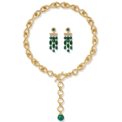 New The Met Store Roman Malachite Statement Necklace and Chandelier Earrings Set