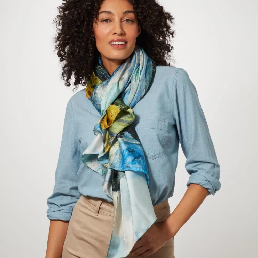 Best The Met Store Van Gogh Wheat Field with Cypresses Oversize Oblong Silk Scarf