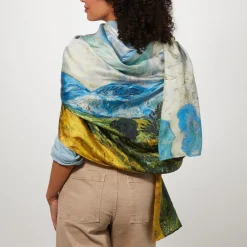 Best The Met Store Van Gogh Wheat Field with Cypresses Oversize Oblong Silk Scarf