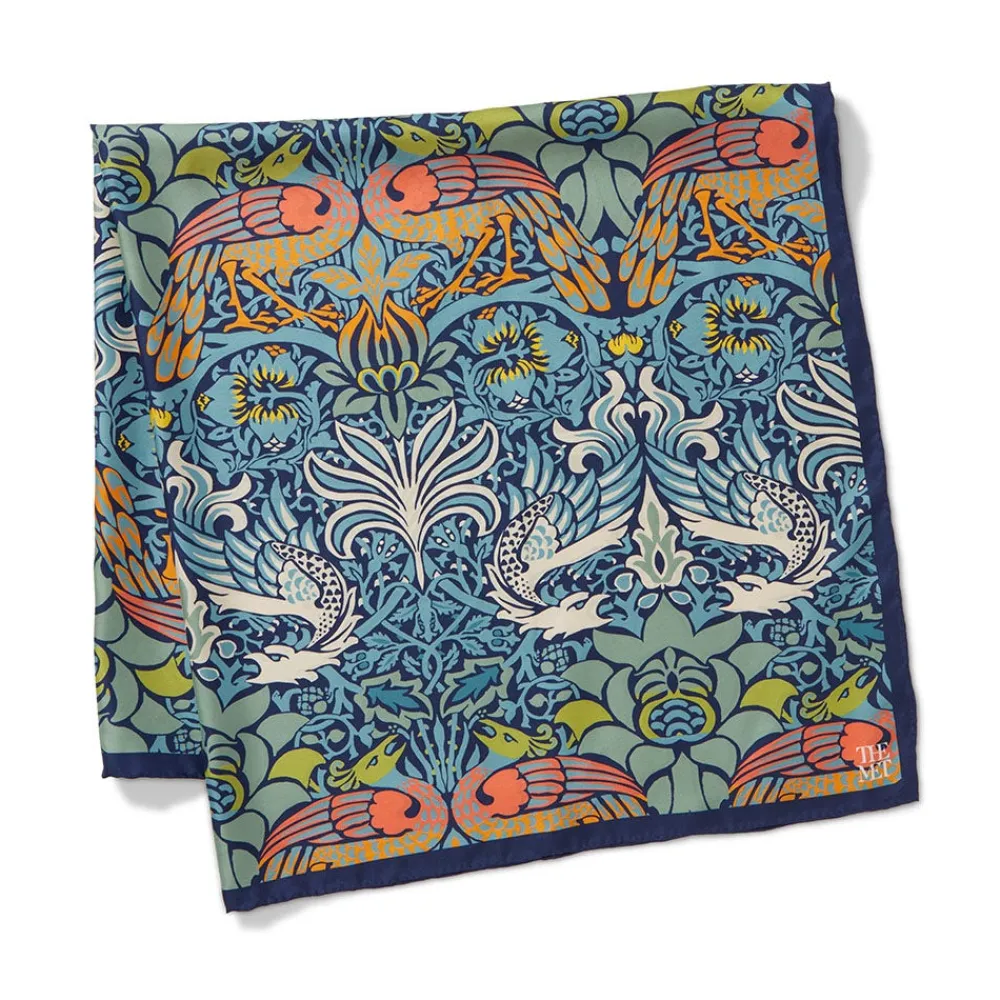 New The Met Store William Morris Peacock and Dragon Square Silk Scarf