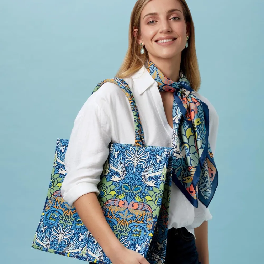 New The Met Store William Morris Peacock and Dragon Square Silk Scarf